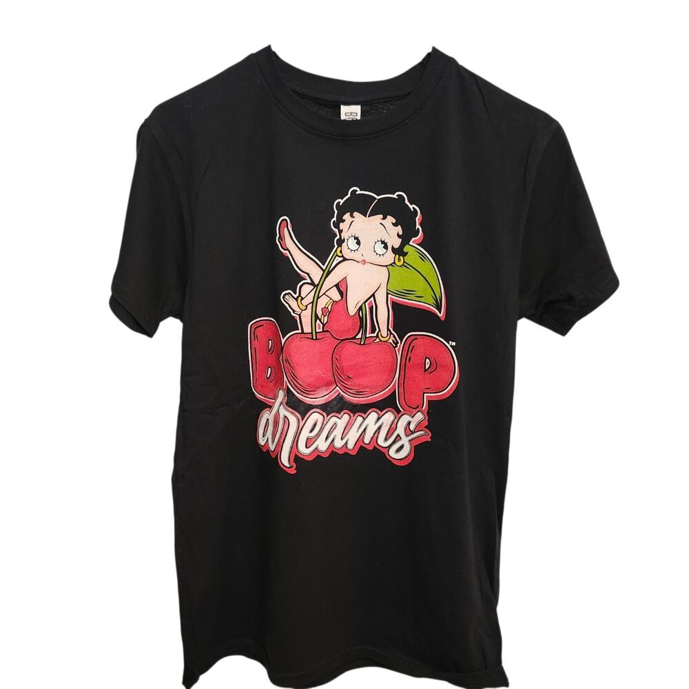 NWOT Playful Betty Boop Cherry Dreams Black Graphic Tee Sz Small Cotton Blend